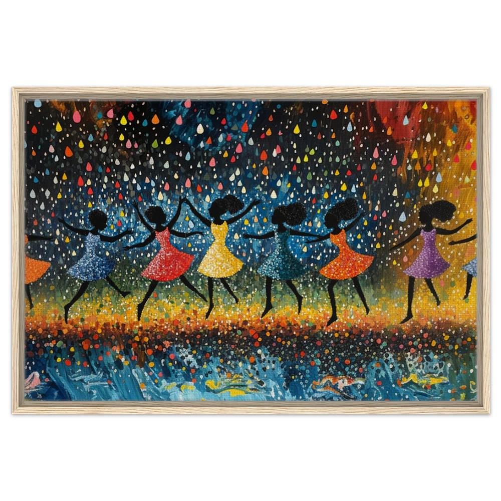 Dancing Black Girls in Rain African American Wall Art