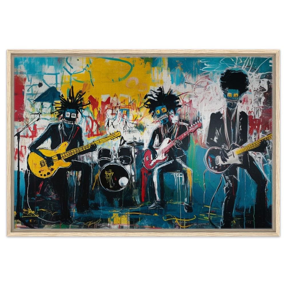 Framed Urban Music Art | Afrocentric Graffiti Style Band Canvas | Bold Black Musicians Wall Decor | Basquiat-Inspired Art