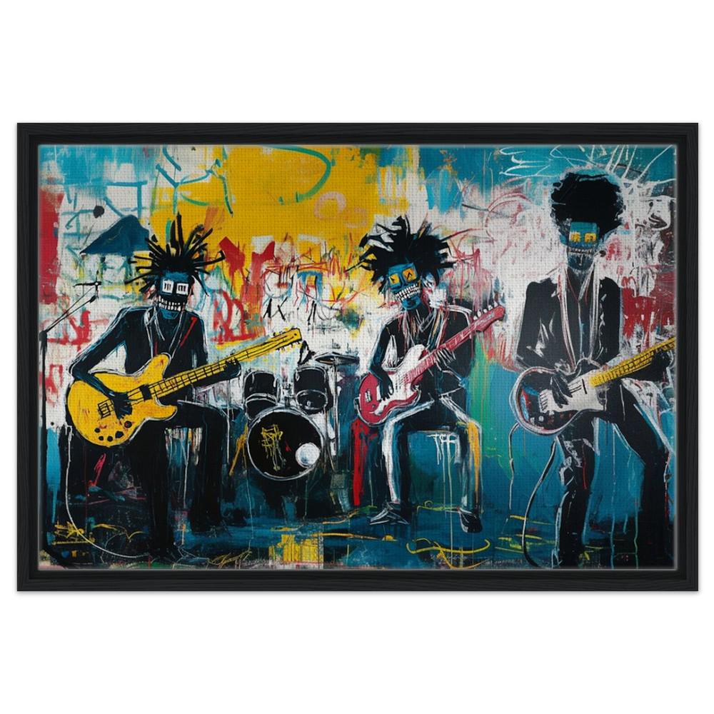 Framed Urban Music Art | Afrocentric Graffiti Style Band Canvas | Bold Black Musicians Wall Decor | Basquiat-Inspired Art