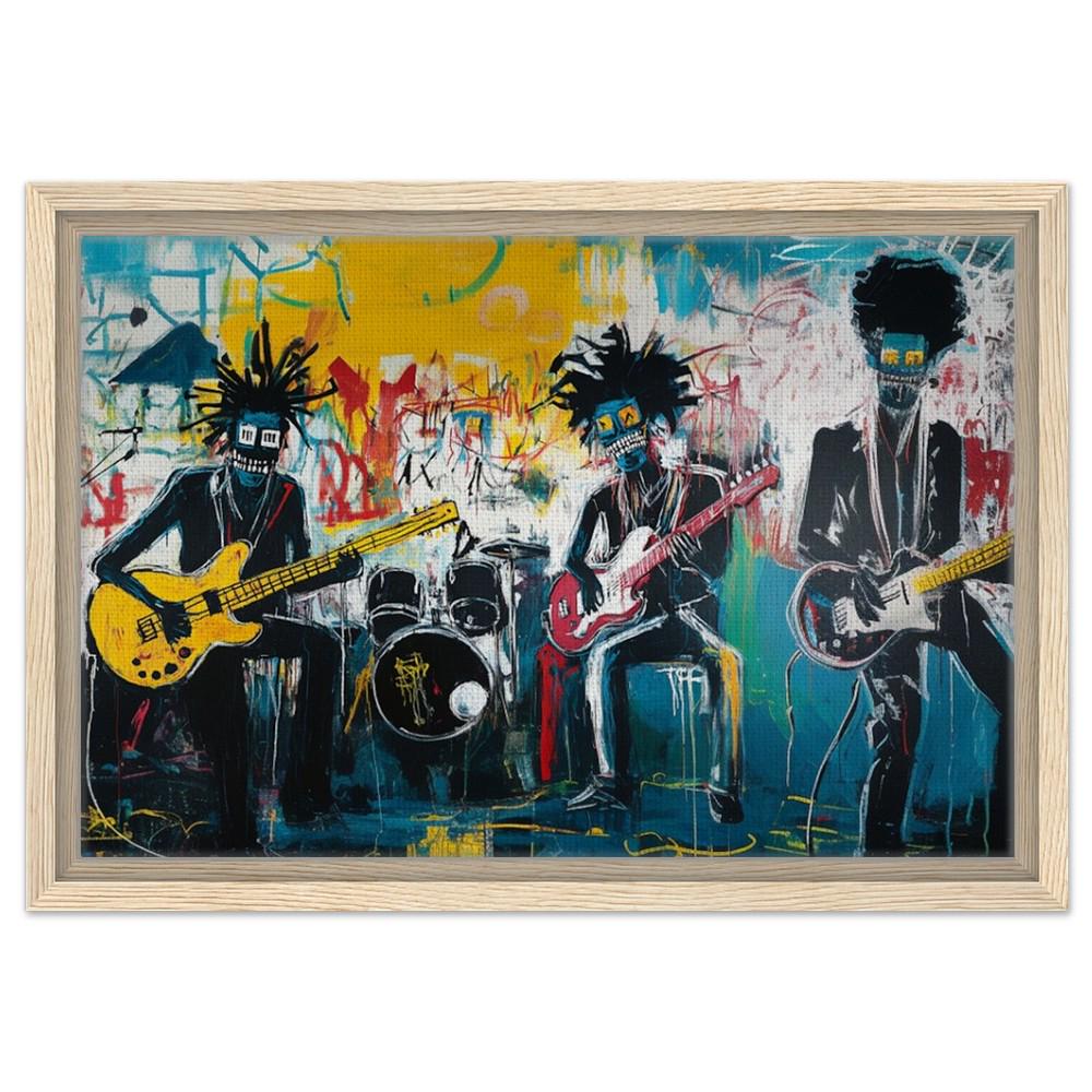 Framed Urban Music Art | Afrocentric Graffiti Style Band Canvas | Bold Black Musicians Wall Decor | Basquiat-Inspired Art