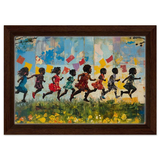 Framed Black Children Playing Art | Colorful Canvas of African American Kids | Joyful Black Childhood Wall Decor | Vibrant Home Art