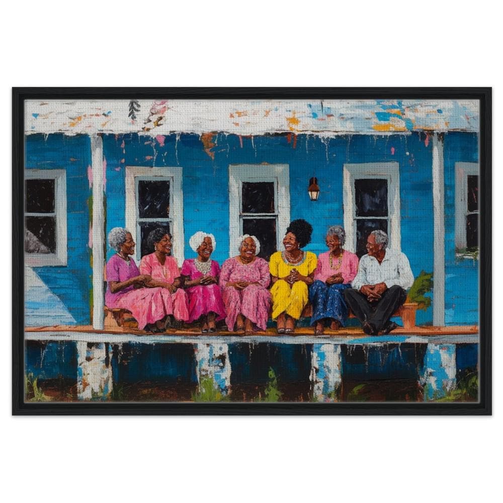 Framed African American Family Art | Multigenerational Porch Gathering Canvas | Black Community Wall Decor | Vibrant Home Art