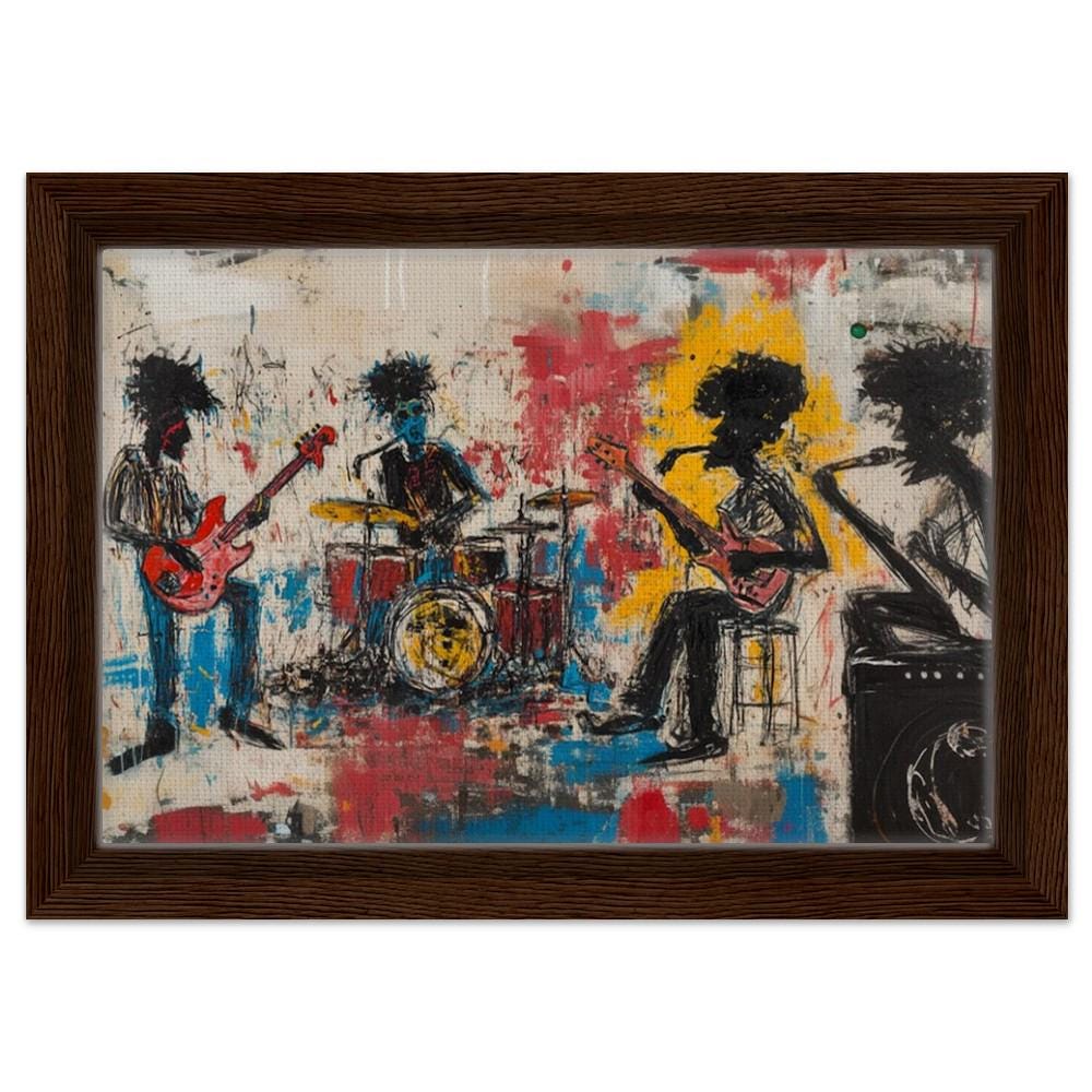 Framed Black Musicians Art | Graffiti Style Band Jam Canvas | African American Music Wall Art | Bold Basquiat-Inspired Decor