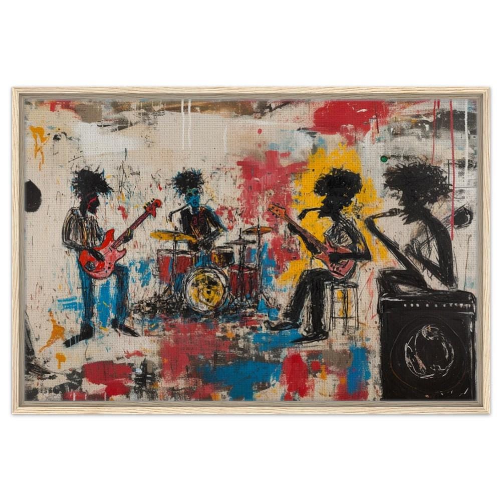 Framed Black Musicians Art | Graffiti Style Band Jam Canvas | African American Music Wall Art | Bold Basquiat-Inspired Decor