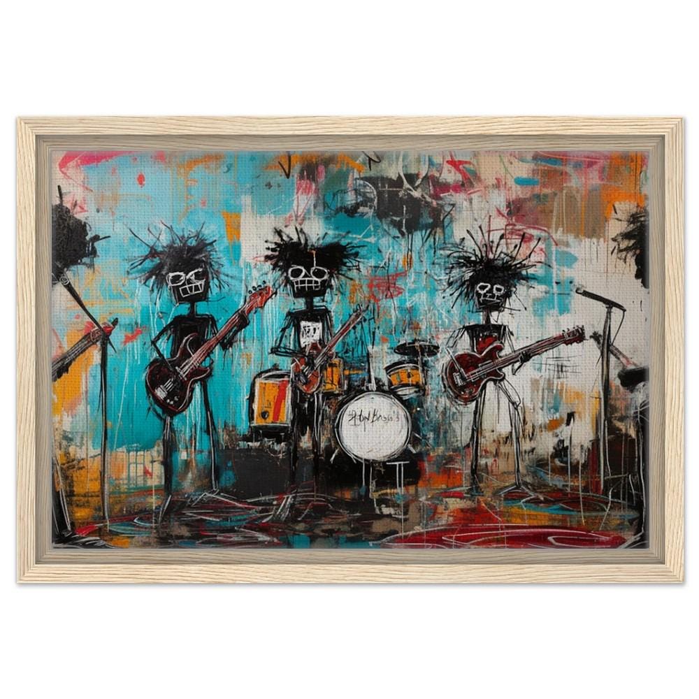 Framed Black Musicians Art | Basquiat-Inspired Graffiti Band Canvas | African American Music Wall Decor | Bold Urban Jam Session Art