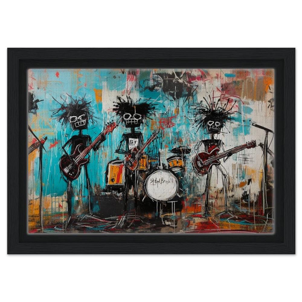 Framed Black Musicians Art | Basquiat-Inspired Graffiti Band Canvas | African American Music Wall Decor | Bold Urban Jam Session Art