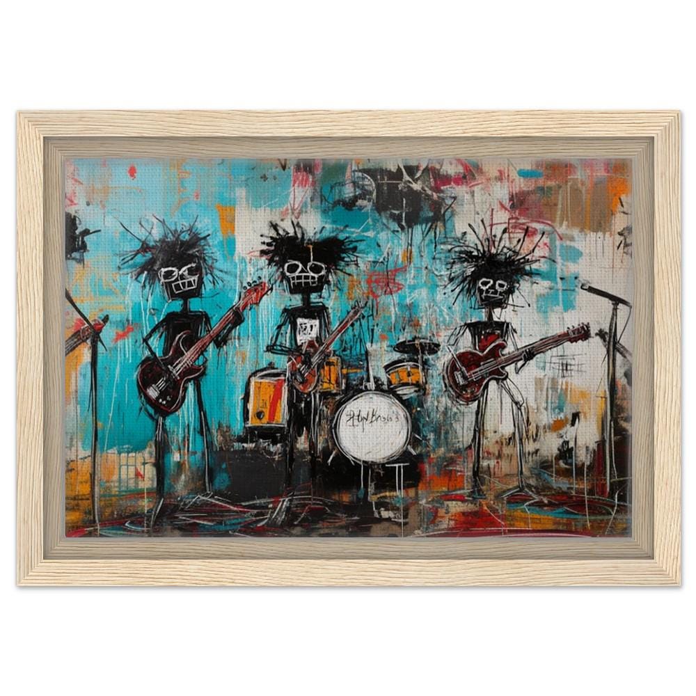 Framed Black Musicians Art | Basquiat-Inspired Graffiti Band Canvas | African American Music Wall Decor | Bold Urban Jam Session Art