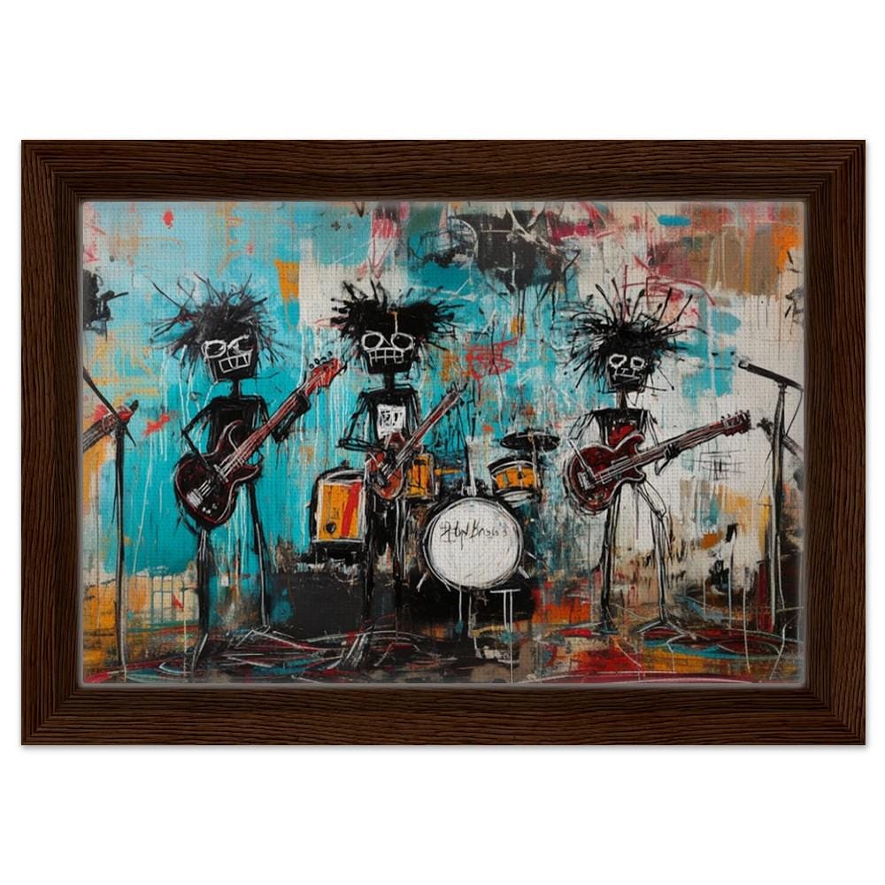 Framed Black Musicians Art | Basquiat-Inspired Graffiti Band Canvas | African American Music Wall Decor | Bold Urban Jam Session Art