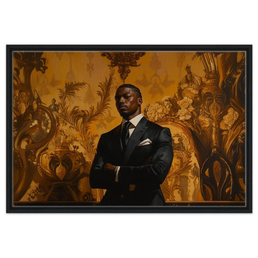 Framed Black King in Suit Art | Modern African American Royalty Canvas | African Royalty Wall Decor | Powerful Home Art