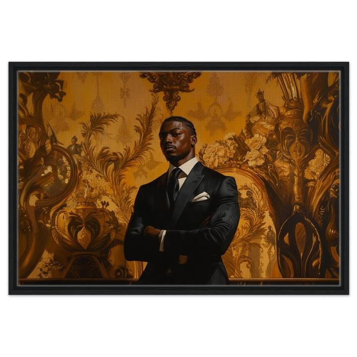 Elegant black man in a suit, embodying African American royalty, showcased as striking canvas wall art.