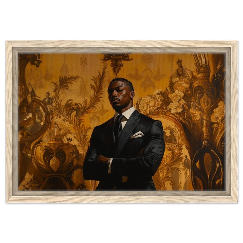 Framed Black King in Suit Art | Modern African American Royalty Canvas | African Royalty Wall Decor | Powerful Home Art