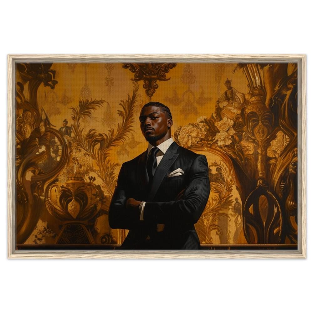 Framed Black King in Suit Art | Modern African American Royalty Canvas | African Royalty Wall Decor | Powerful Home Art