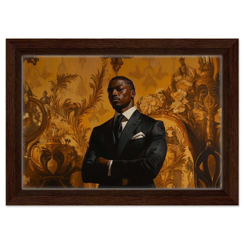 Framed Black King in Suit Art | Modern African American Royalty Canvas | African Royalty Wall Decor | Powerful Home Art