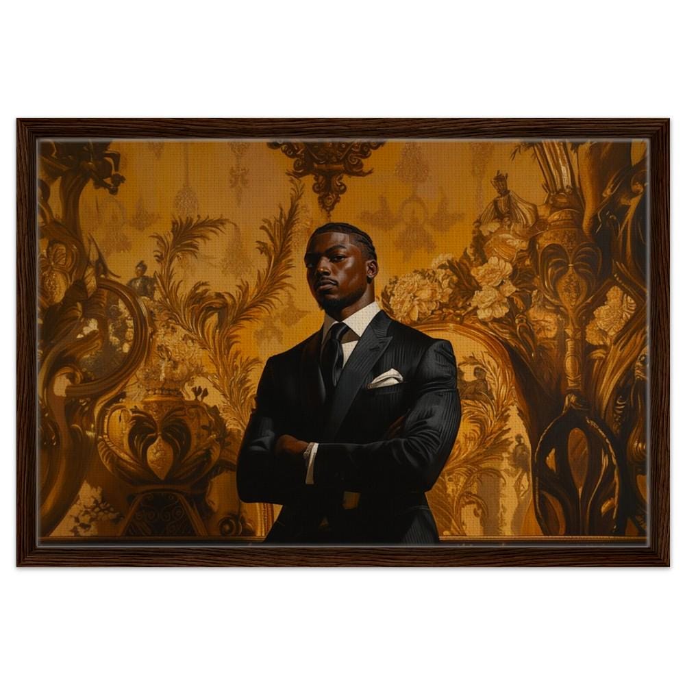 Framed Black King in Suit Art | Modern African American Royalty Canvas | African Royalty Wall Decor | Powerful Home Art