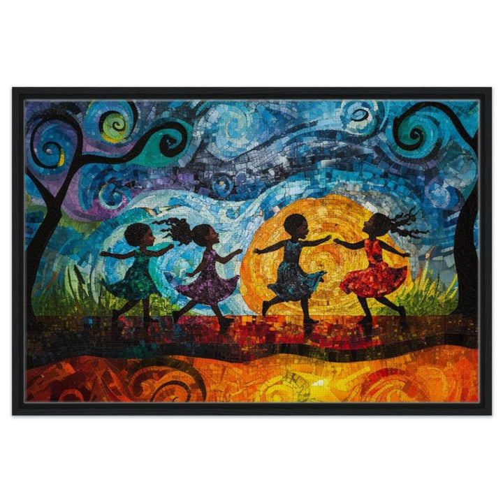 Joyful Black Children Dancing Black children wall art canvas print by MoomZee Artwork