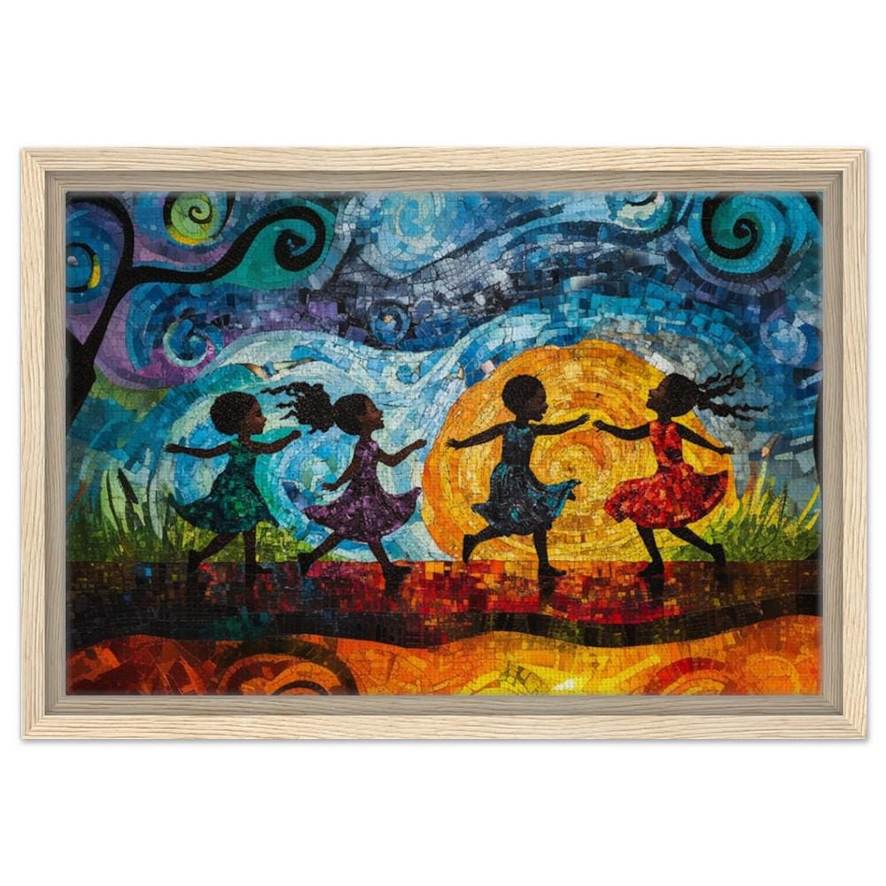 Framed Black Children Dancing Art | African American Childhood Joy Canvas | Colorful Whimsical Wall Decor | Modern Home Art