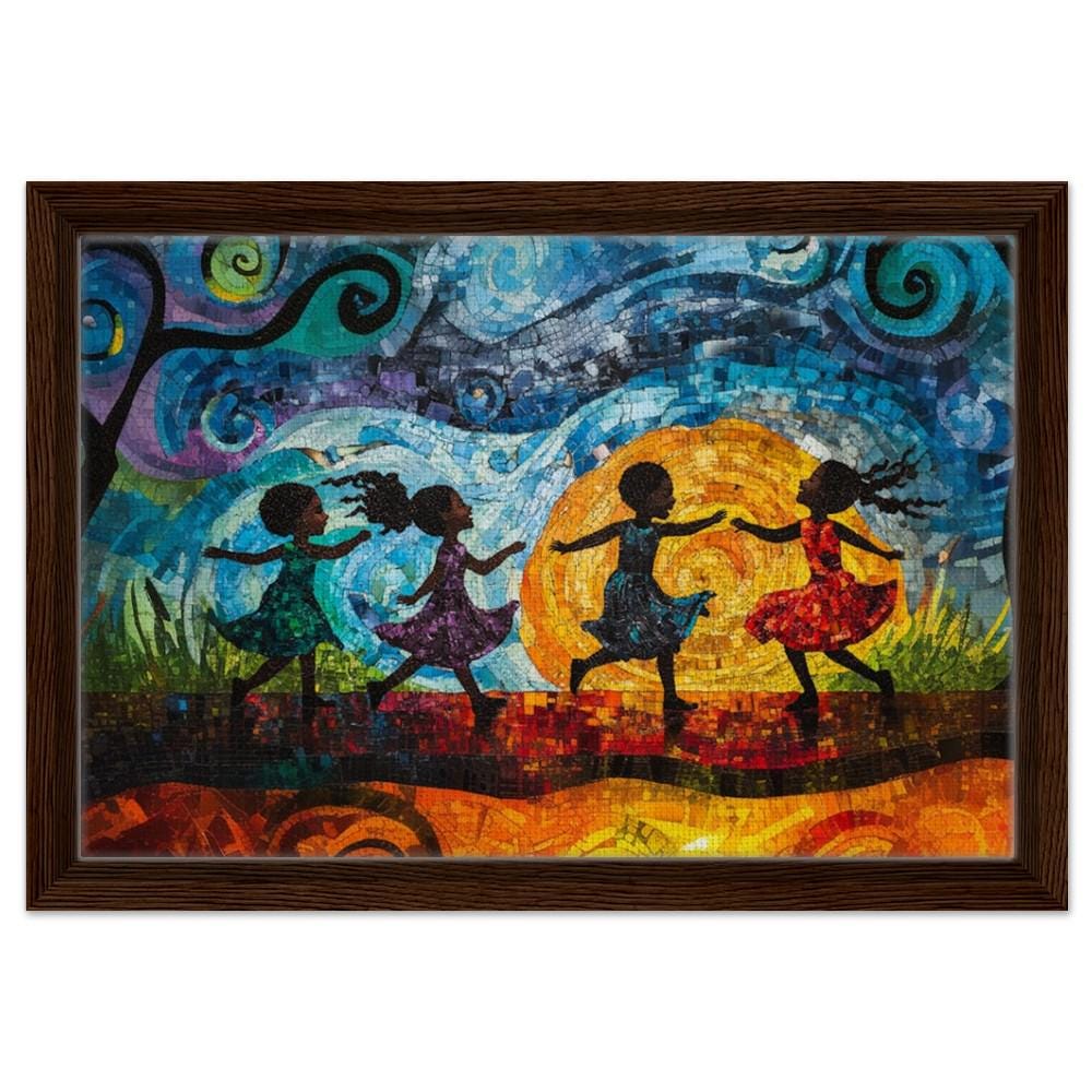 Framed Black Children Dancing Art | African American Childhood Joy Canvas | Colorful Whimsical Wall Decor | Modern Home Art