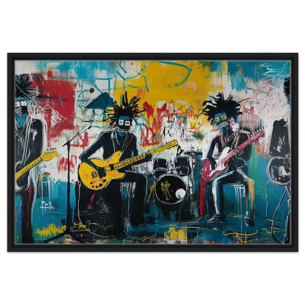 Black Band Jam Session canvas art showcasing vibrant African American wall art celebrating music and culture.
