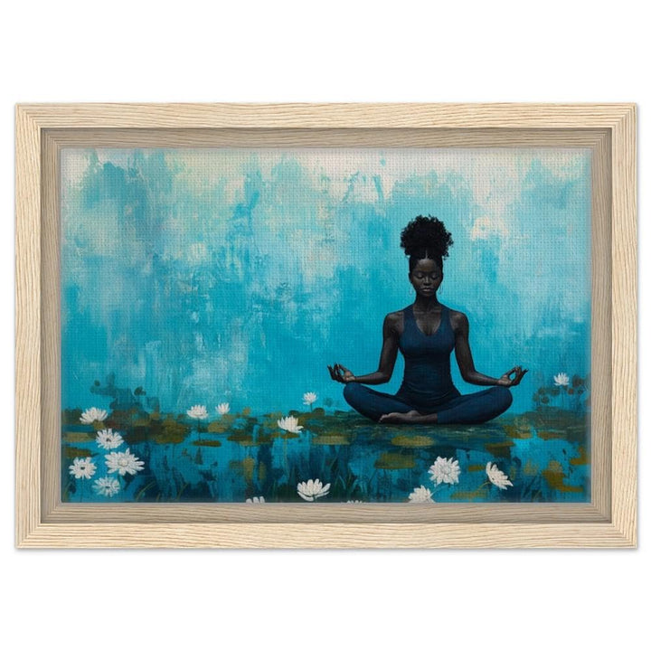 Black Woman Meditating with Water Lilies African American Wall Art