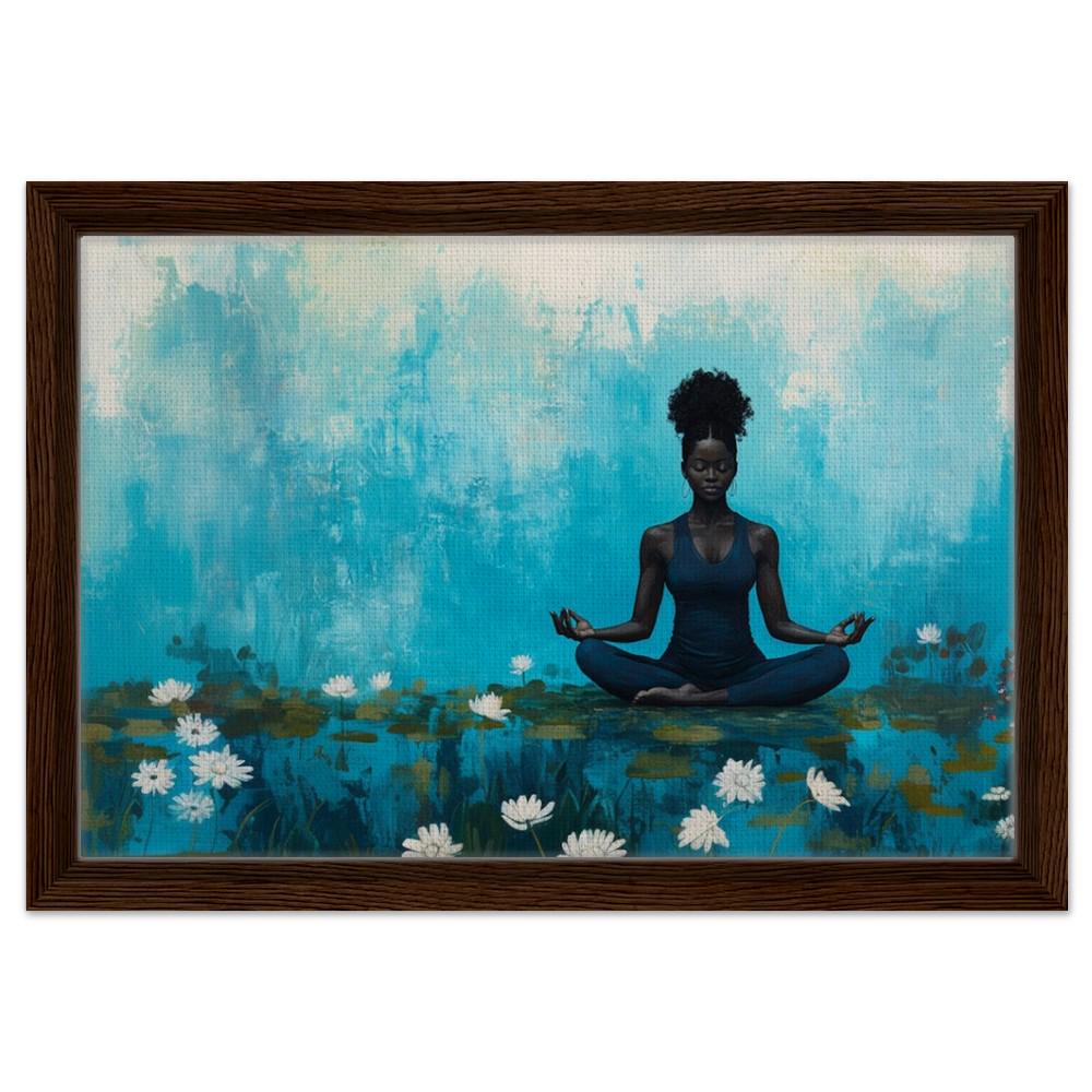 Black Woman Meditating with Water Lilies African American Wall Art