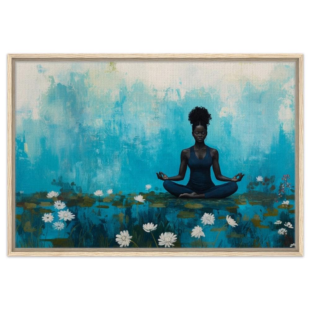 Black Woman Meditating with Water Lilies African American Wall Art