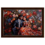 Elegant Black Couple in Floral Setting African American Love Art