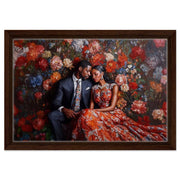Elegant Black Couple in Floral Setting Love Black love wall art canvas print by MoomZee Artwork