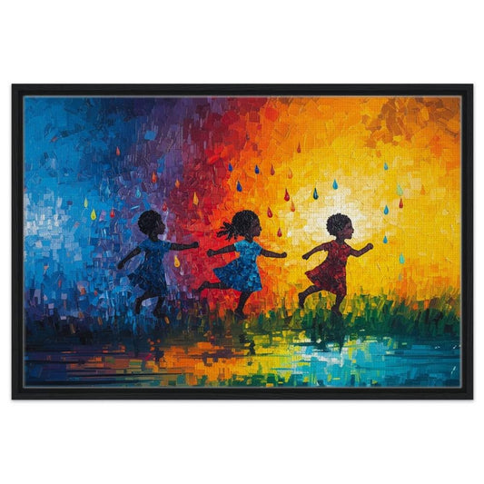 Black Children Playing in Colorful Art | African American Giclée Print | Joyful Abstract Wall Art | Modern Home Decor