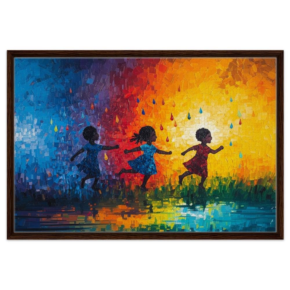 Black Children Playing in Colorful Art | African American Giclée Print | Joyful Abstract Wall Art | Modern Home Decor