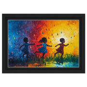 Black Children Playing Abstract cultural wall decor print by MoomZee Artwork