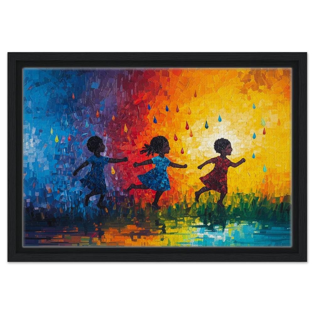 Black Children Playing in Colorful Art | African American Giclée Print | Joyful Abstract Wall Art | Modern Home Decor