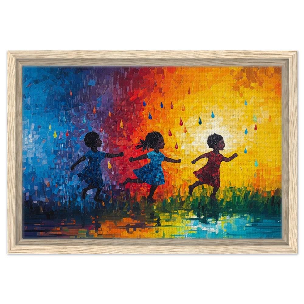 Black Children Playing in Colorful Art | African American Giclée Print | Joyful Abstract Wall Art | Modern Home Decor