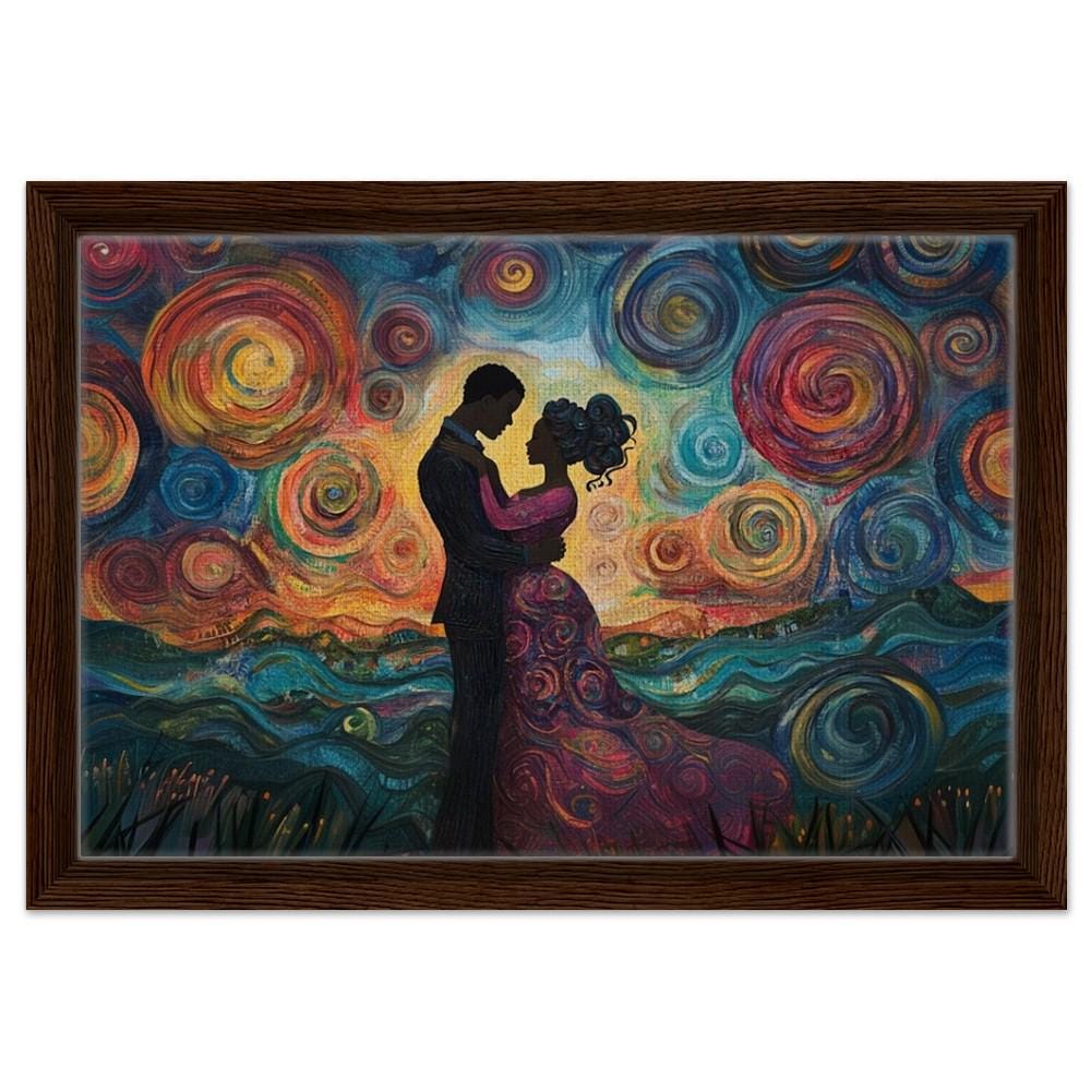 Romantic Couple Art | African American Giclée Print | Starry Night-Inspired Wall Art | Black Love Decor