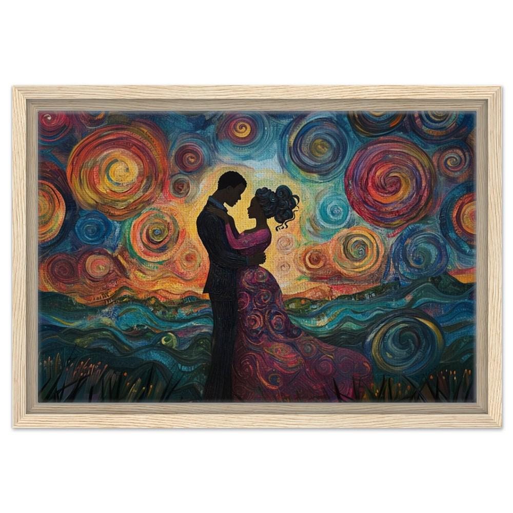 Romantic Couple Art | African American Giclée Print | Starry Night-Inspired Wall Art | Black Love Decor