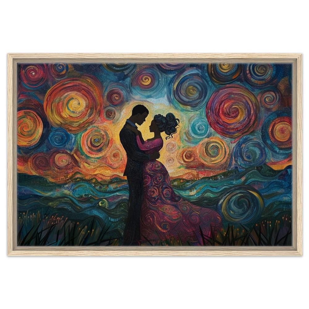 Romantic Couple Art | African American Giclée Print | Starry Night-Inspired Wall Art | Black Love Decor