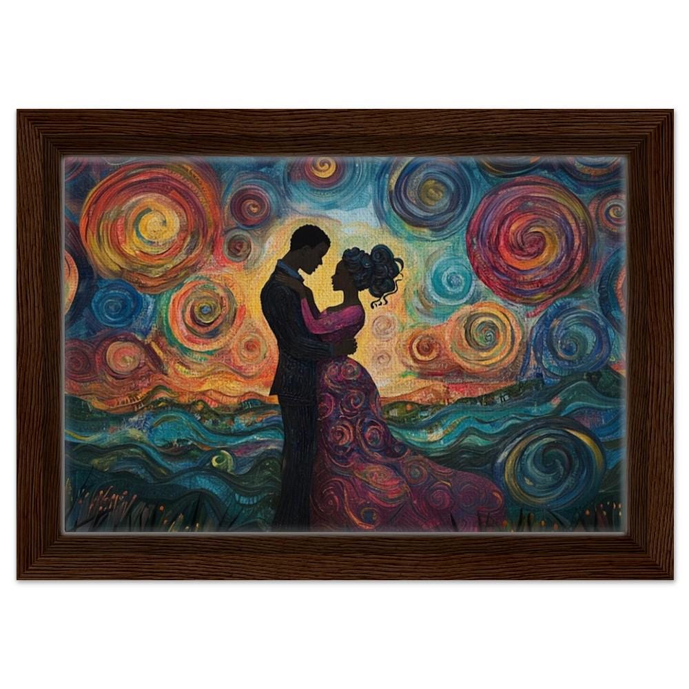 Romantic Couple Art | African American Giclée Print | Starry Night-Inspired Wall Art | Black Love Decor