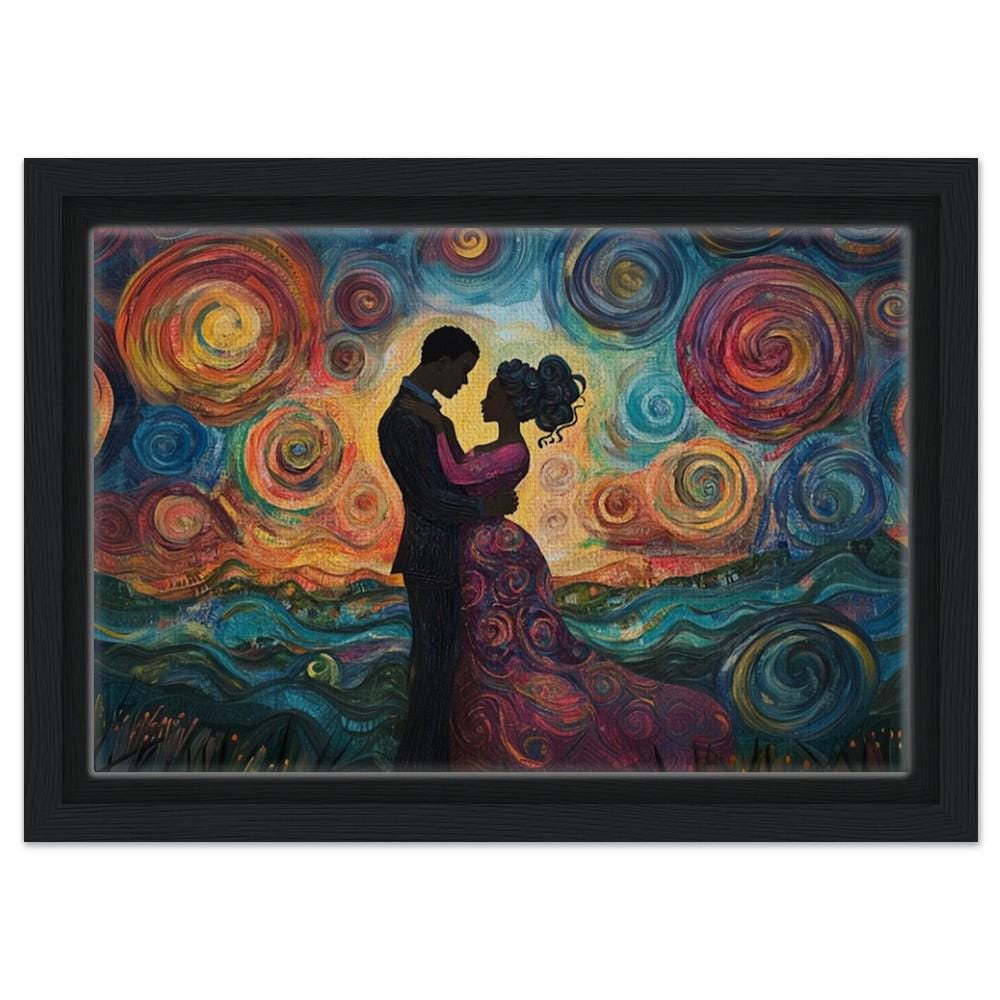 Romantic Couple Art | African American Giclée Print | Starry Night-Inspired Wall Art | Black Love Decor