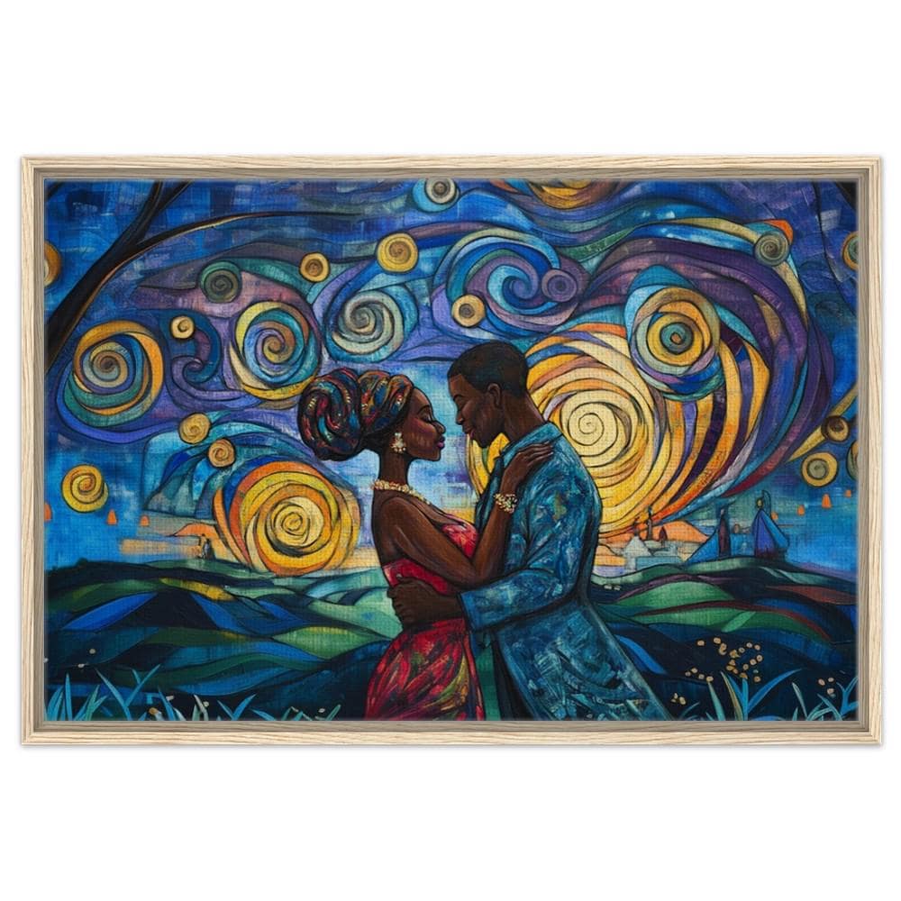 Romantic Couple Giclée Print | African American Art | Swirling Sky Love Wall Art | Black Love Decor