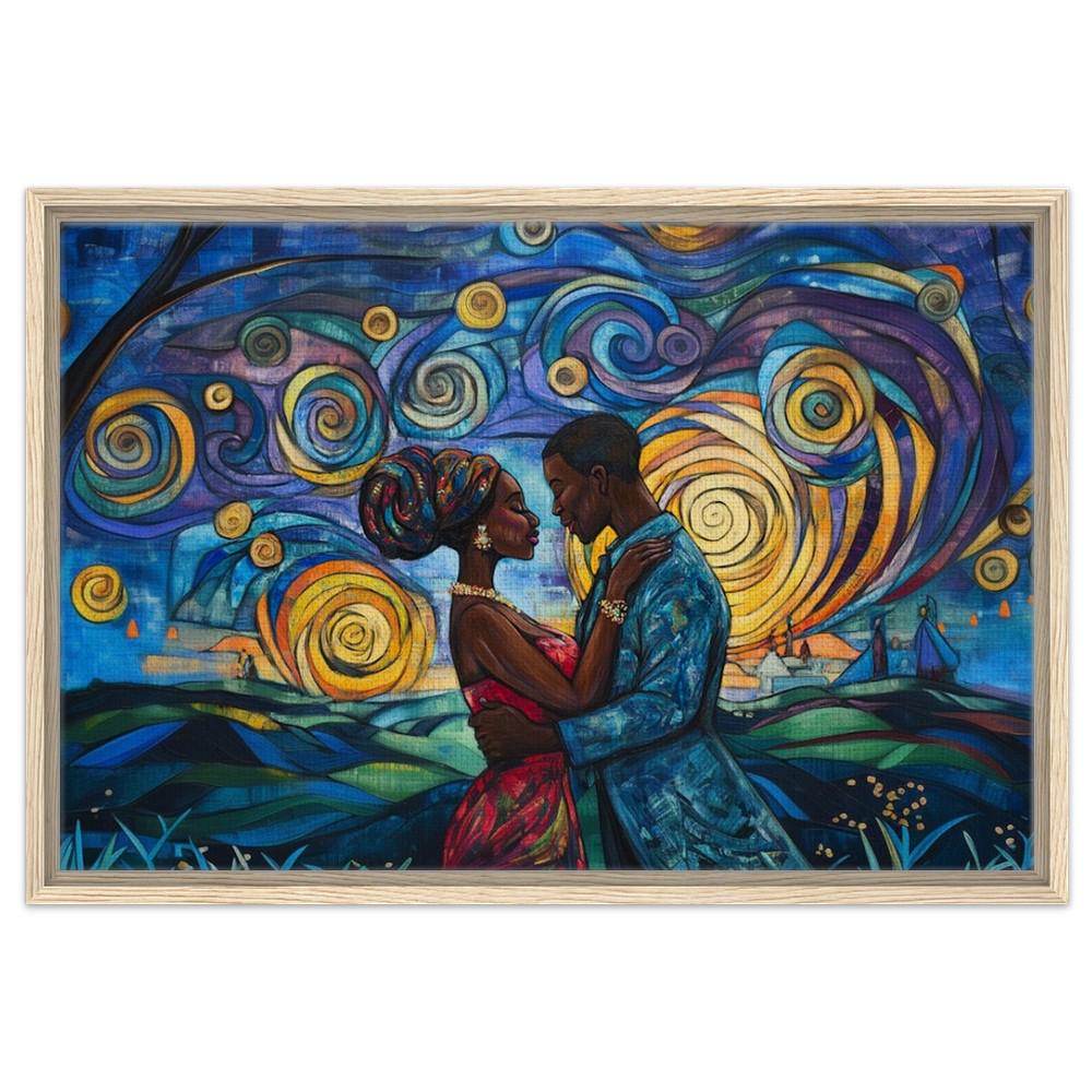 Romantic Couple Giclée Print | African American Art | Swirling Sky Love Wall Art | Black Love Decor