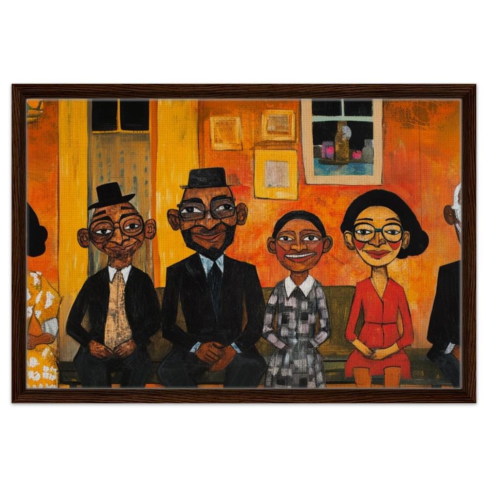 Vibrant Black Family Gathering | Giclée Print | African American Art | Whimsical Family Portrait Wall Art