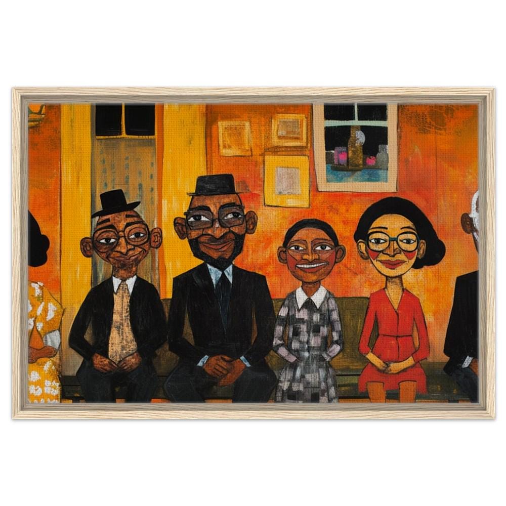 Vibrant Black Family Gathering | Giclée Print | African American Art | Whimsical Family Portrait Wall Art