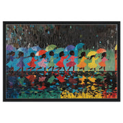 Black children holding colorful umbrellas, featuring vibrant colors in this captivating african american wall art.