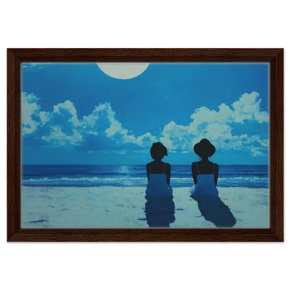 Two Women on the Beach Under Moonlight | African American Art | Serene Ocean Canvas Print | Black Home Decor | Calm Wall Art for Living Room