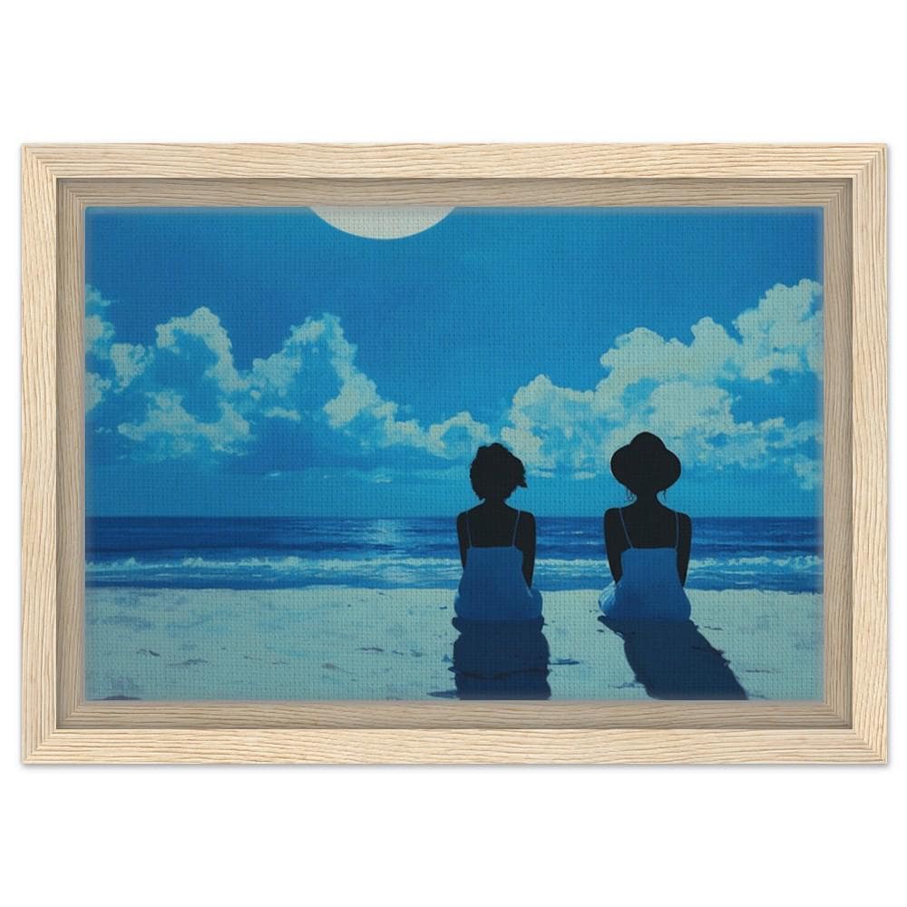 Two Women on the Beach Under Moonlight | African American Art | Serene Ocean Canvas Print | Black Home Decor | Calm Wall Art for Living Room