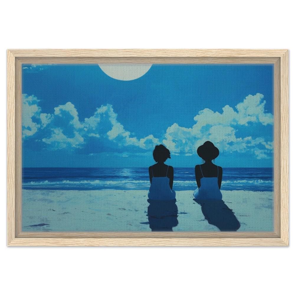 Two Women on the Beach Under Moonlight | African American Art | Serene Ocean Canvas Print | Black Home Decor | Calm Wall Art for Living Room