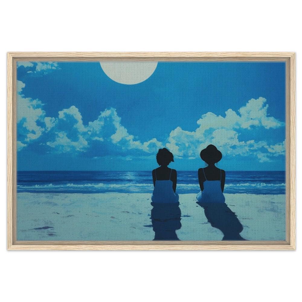 Two Women on the Beach Under Moonlight | African American Art | Serene Ocean Canvas Print | Black Home Decor | Calm Wall Art for Living Room