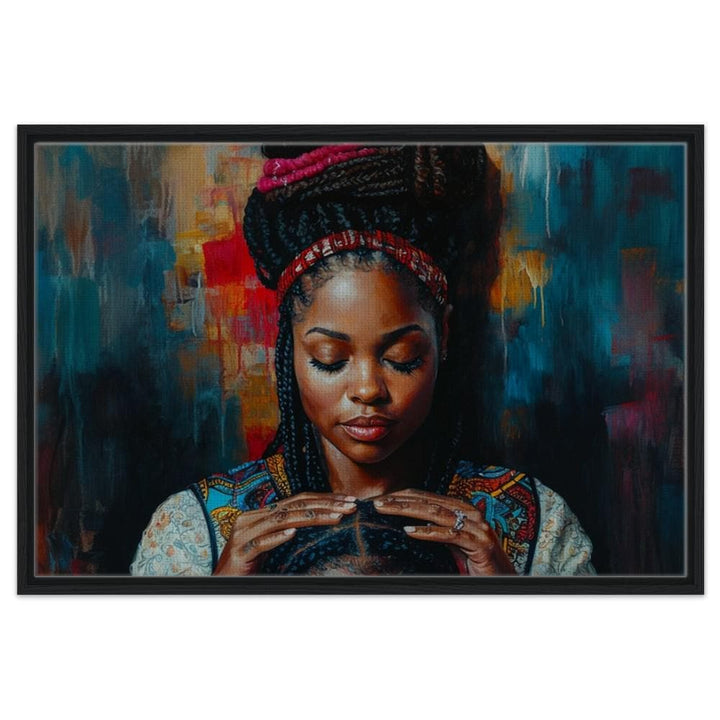Braided Black Woman canvas art, vibrant african american wall art celebrating beauty and culture.