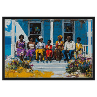 Black Family Generations on Porch, a beautiful piece of African American wall art showcasing family connection and warmth.