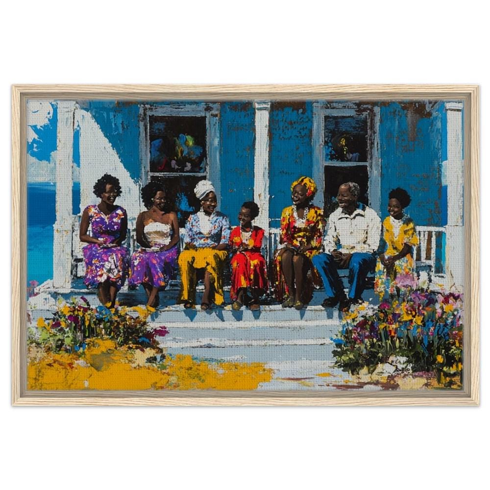 Black Family Gathering Art | African American Giclée Print | Vibrant Family Wall Art | Modern Home Decor