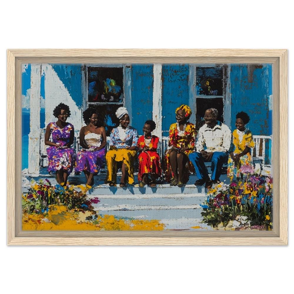 Black Family Gathering Art | African American Giclée Print | Vibrant Family Wall Art | Modern Home Decor